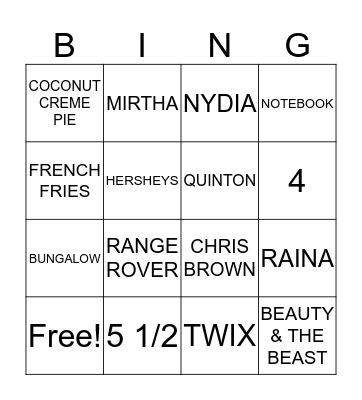 BRIDE TO BE FAVORITES Bingo Card