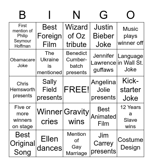 Oscar Bingo Card