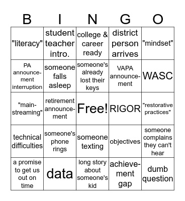 Faculty Meeting Bingo Card