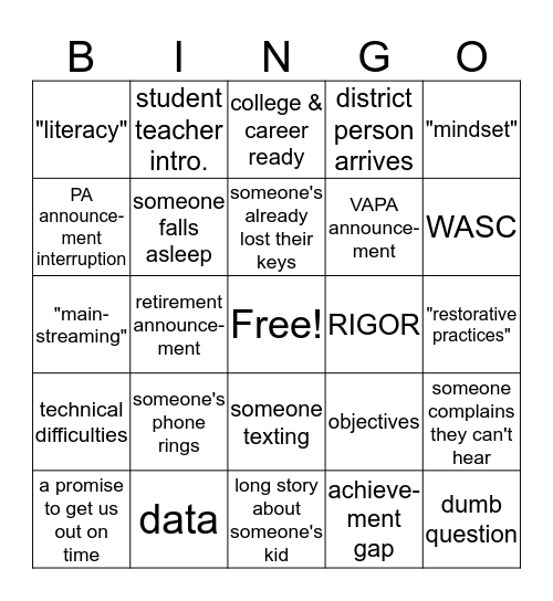 Faculty Meeting Bingo Card