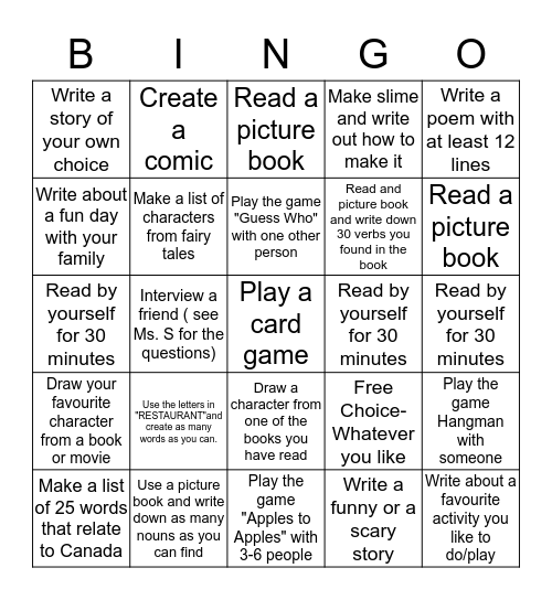 Summer School Bingo Challenge  Bingo Card