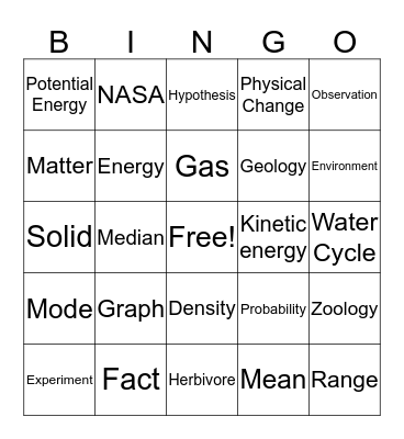 Science Bingo Card