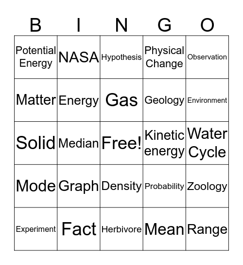 Science Bingo Card