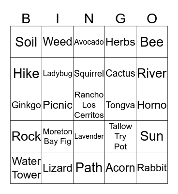 RLC Nature Bingo Card