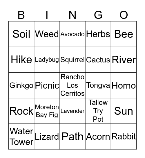 RLC Nature Bingo Card