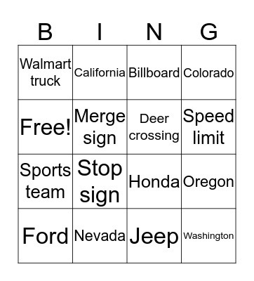 Signs/license plate/ types of cars Bingo Card