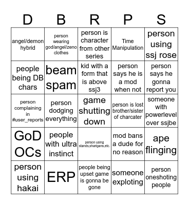 DBRP on august 3rd Bingo Card