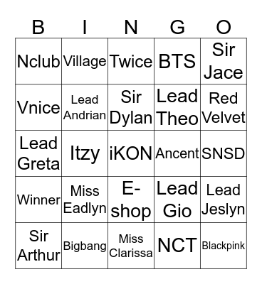 B I N GO Bingo Card