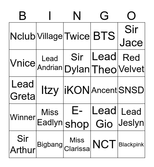 B I N GO Bingo Card