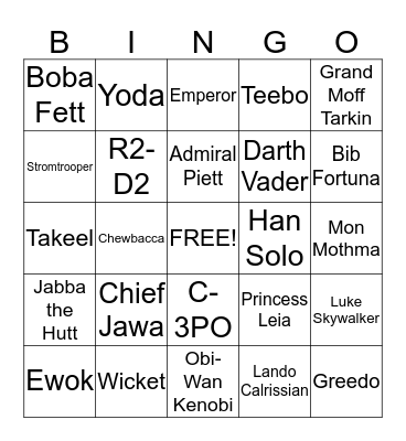 Star Wars Bingo Card