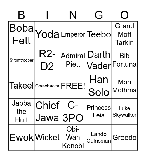 Star Wars Bingo Card