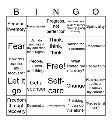 R2R Recovery Bingo Card