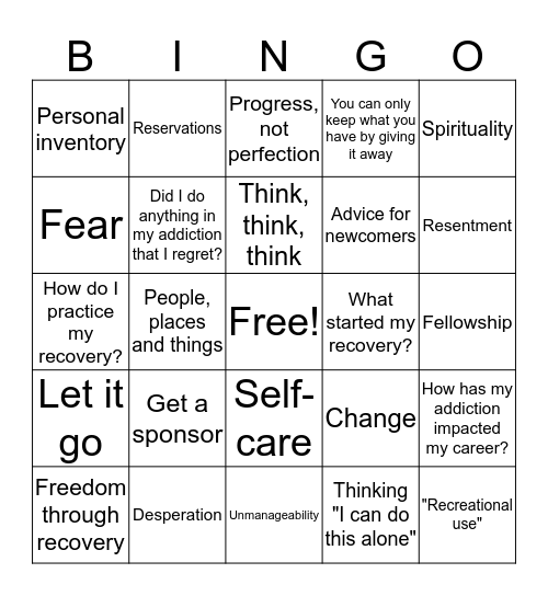 R2R Recovery Bingo Card