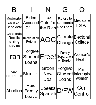 Dems Debate Bingo July 2019 Bingo Card