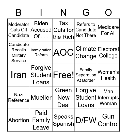 Dems Debate Bingo July 2019 Bingo Card