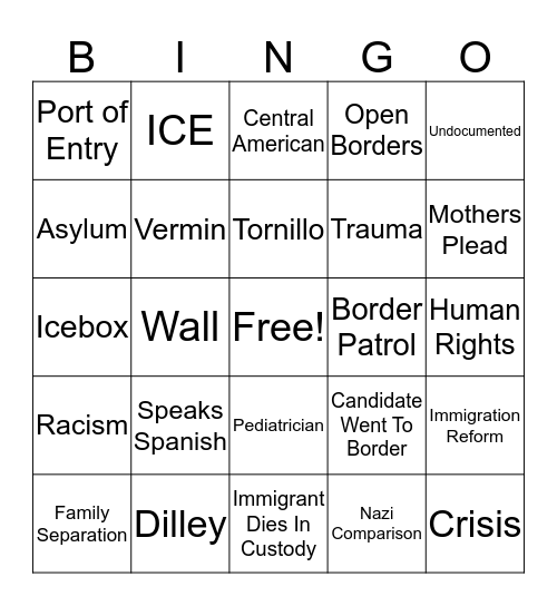 Immigration Debate Bingo July 31 Bingo Card