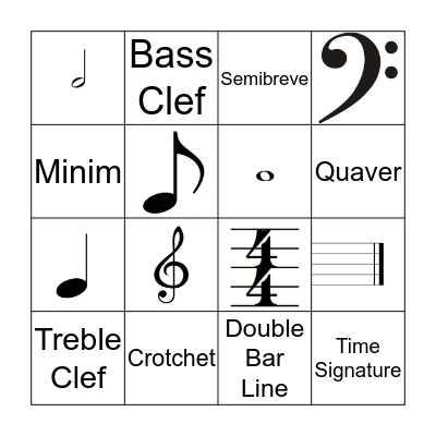 Music Notation Bingo Card