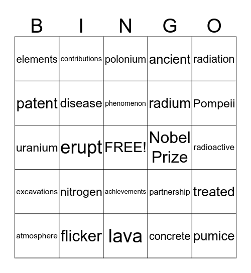6th Grade Bingo Card