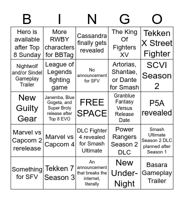 EVO 2019 Bingo Card