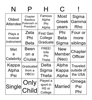 National Pan-Hellenic Council of San Diego Bingo Card