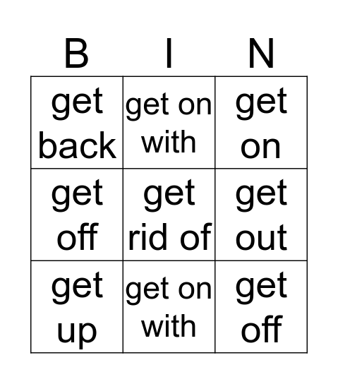 phrasal verb "to get" Bingo Card