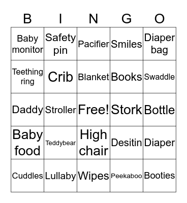 Baby Shower Bingo Card