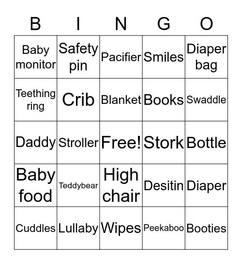 Baby Shower Bingo Card