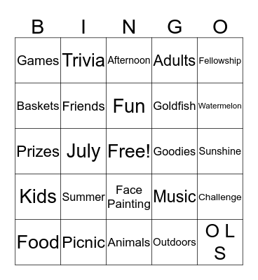 Picnic Day Bingo Card