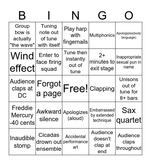 Chamber Music Bingo Card