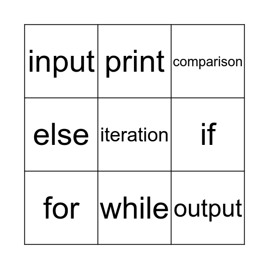 Programming Bingo Card