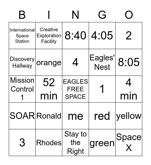 McNair Eagle Bingo Card