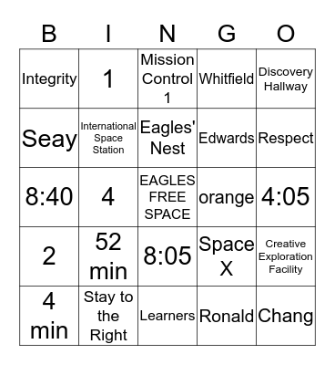 McNair Eagle Bingo Card