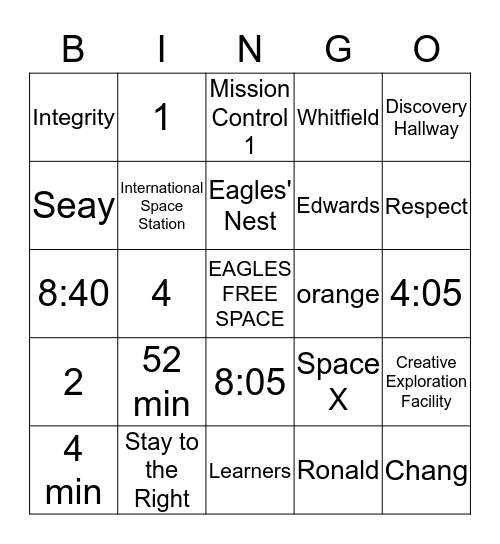 McNair Eagle Bingo Card