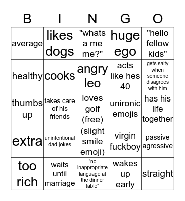 golfer bingo Card