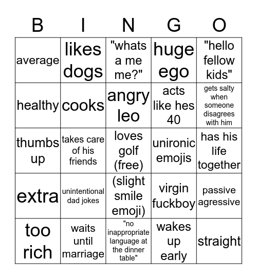 golfer bingo Card