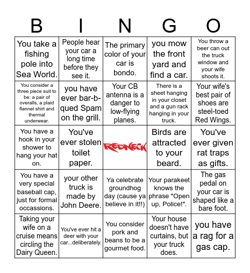 Redneck Bingo Card