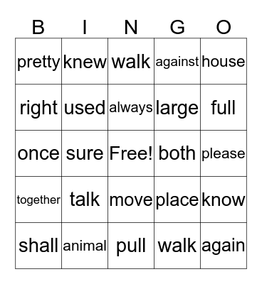 Level 2 Trick Words Bingo Card