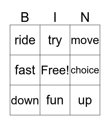 Vocabulary Bingo Card