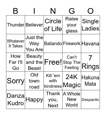 Music Bingo Card