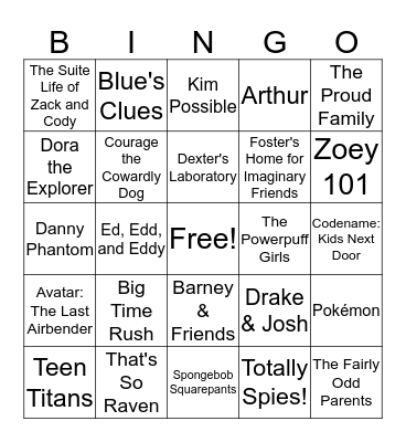 Childhood Shows Bingo Card