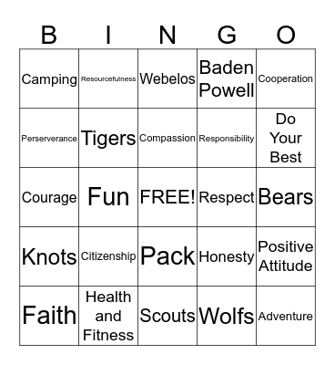 Cub Scout Bingo Card