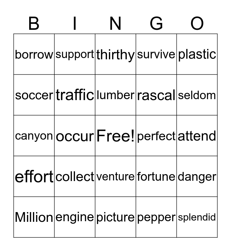 VCCV Pattern List 20 Bingo Card VCCV Pattern List 20 Bingo Card