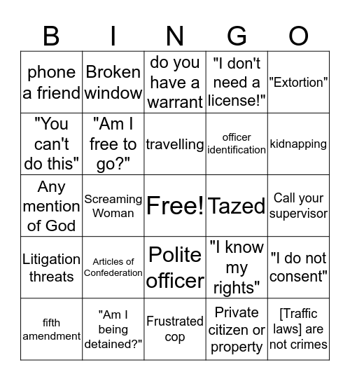 Sovereign Citizen BINGO Card