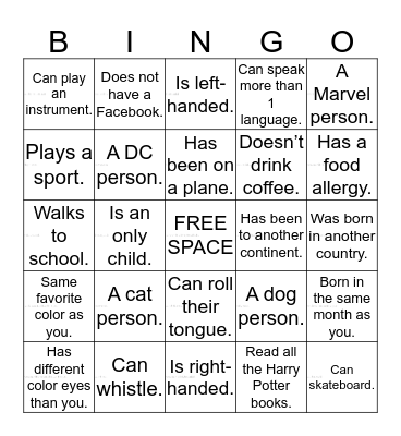 Classmate BINGO Card