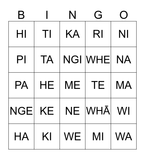 NGĀ PŪ MĀORI Bingo Card