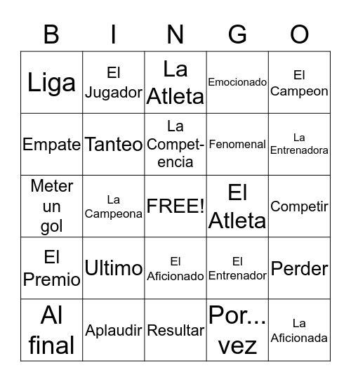 Vocabulario 6A Bingo Card