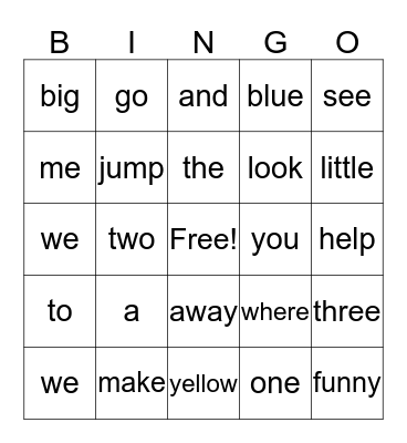 Pre K site Words Bingo Card