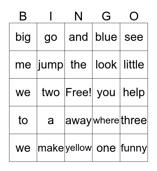 Pre K site Words Bingo Card
