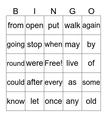 1st grade sight words Bingo Card