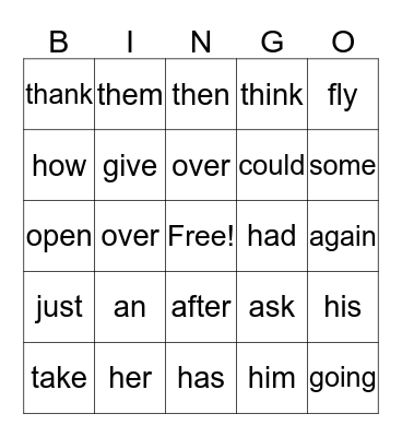 1st grade sight words Bingo Card